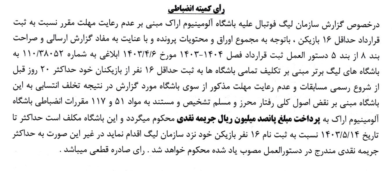 اعلام جرایم نقدی برای باشگاه های لیگ برتری