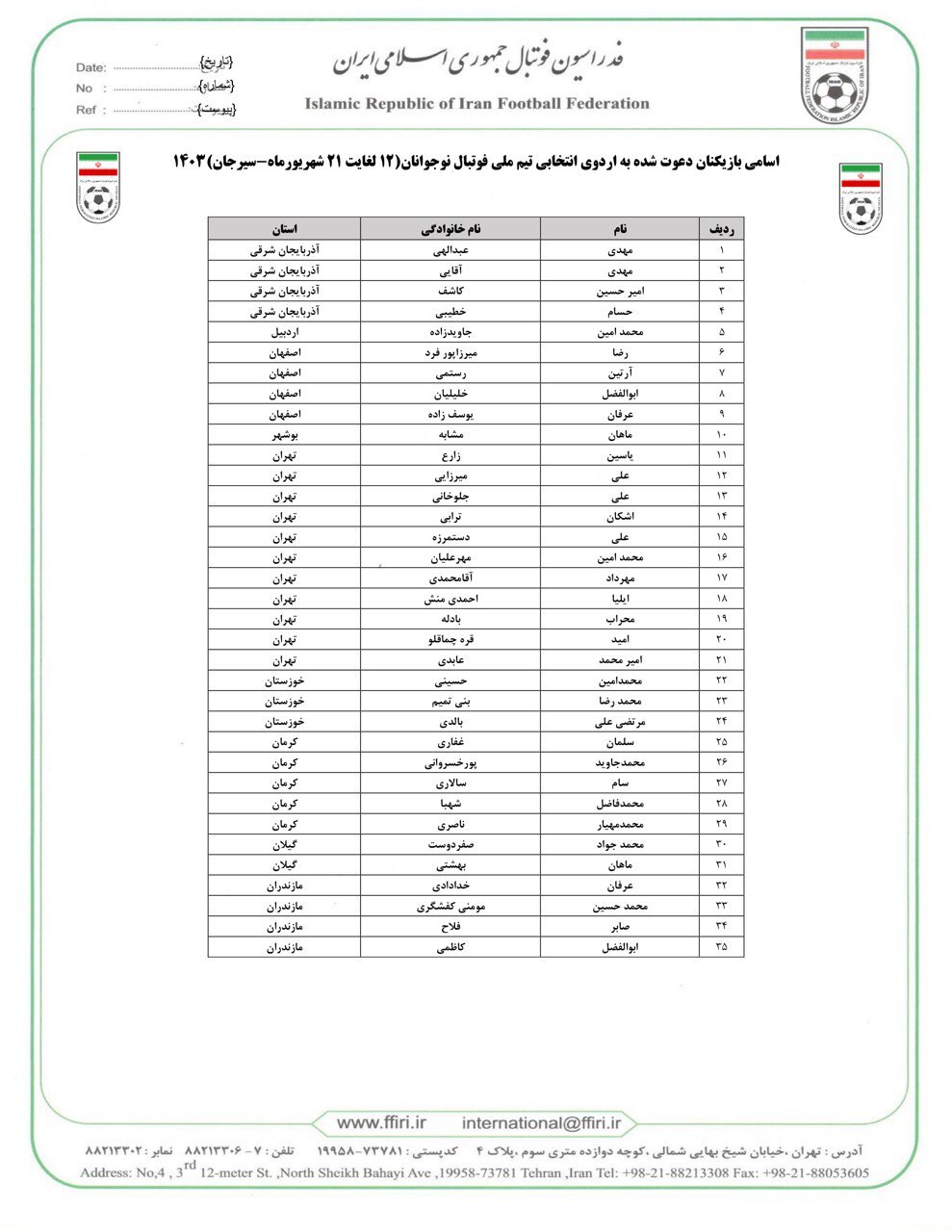 فهرست جدید تیم ملی فوتبال نوجوانان مشخص شد